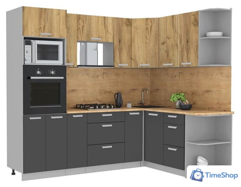 Готовая кухня Интерлиния Мила Лайт 1.68x2.4 правая (дуб золотой/антрацит/дуб бунратти) - Изображение №1 — Интернет-магазин Time-Shop