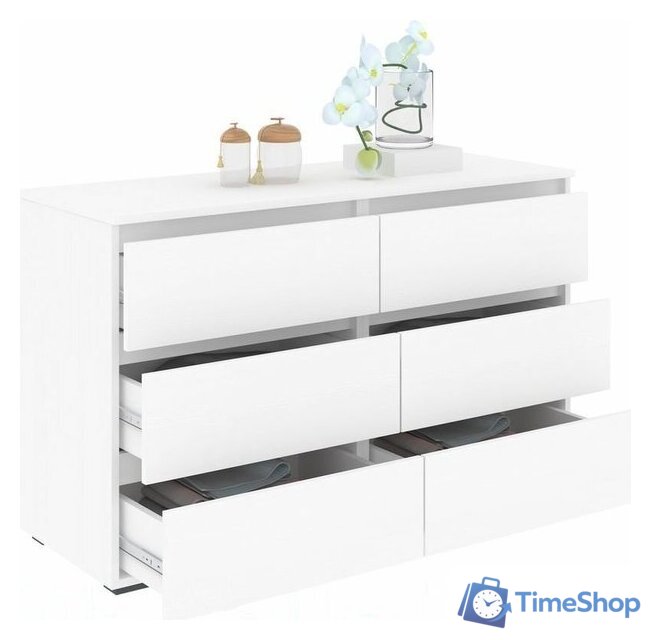 Комод Кортекс-мебель Бари 120 6ш (белый/белый/белый) - Изображение №2 — Интернет-магазин Time-Shop