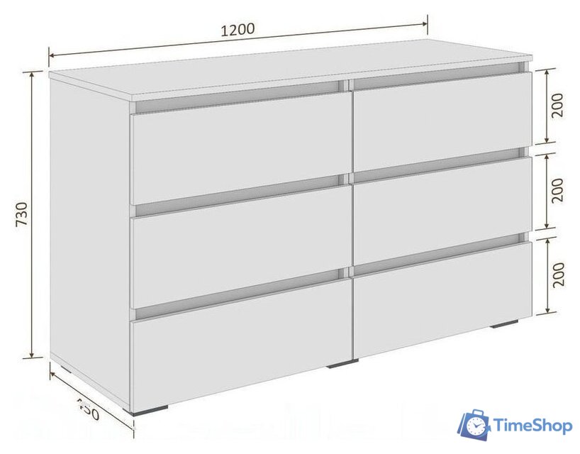 Комод Кортекс-мебель Бари 120 6ш (белый/белый/белый) - Изображение №4 — Интернет-магазин Time-Shop
