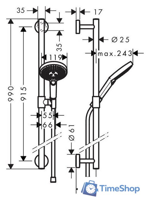 Душевой гарнитур  Hansgrohe Raindance Select S 26322000 (хром) - Изображение №4 — Интернет-магазин Time-Shop