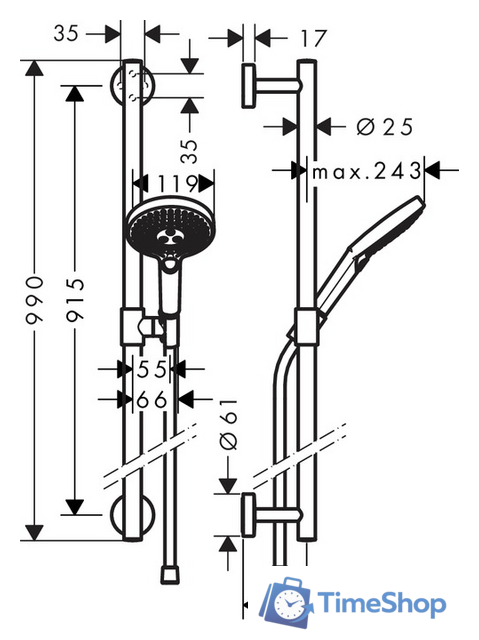 Душевой гарнитур  Hansgrohe Raindance Select S 26322000 (хром) - Изображение №4 — Интернет-магазин Time-Shop