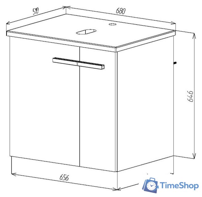  Viant Тумба под умывальник Мюнхен VMUN70NBEL-T2STP (белый) - Изображение №6 — Интернет-магазин Time-Shop