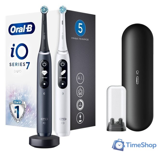 Комплект зубных щеток Oral-B iO 7 Duo (черный/белый) 4210201363040 - Изображение №1 — Интернет-магазин Time-Shop