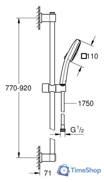 Душевой гарнитур  Grohe Vitalio Comfort 110 269302431 - Изображение №5 — Интернет-магазин Time-Shop