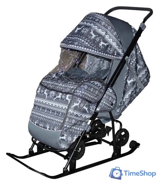 Санки-коляска Galaxy Снежинка Универсал 1 (финская ночь/олени на сером) - Изображение №1 — Интернет-магазин Time-Shop