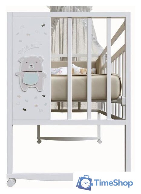 Классическая детская кроватка VDK Mini Loft 3D колесо-качалка Oh My Bear (белый) - Изображение №2 — Интернет-магазин Time-Shop