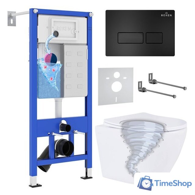 Унитаз подвесной Roxen Antares Tornado в комплекте с инсталляцией StounFix Dual Fresh 6 в 1 968313 (кнопка: черный матовый) - Изображение №1 — Интернет-магазин Time-Shop