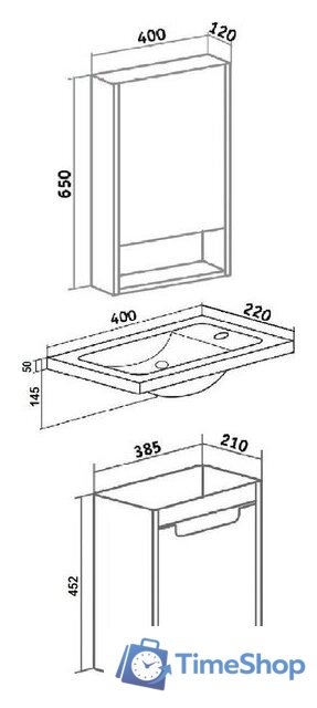  Runo Тумба с умывальником Микра 40 правая + Como 40 (подвесная, белый) - Изображение №9 — Интернет-магазин Time-Shop