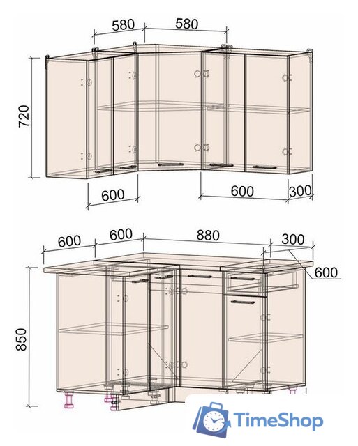 Готовая кухня Интерлиния Мила Лайт 1.2x1.2 (дуб золотой-антрацит-дуб бунратти) - Изображение №2 — Интернет-магазин Time-Shop