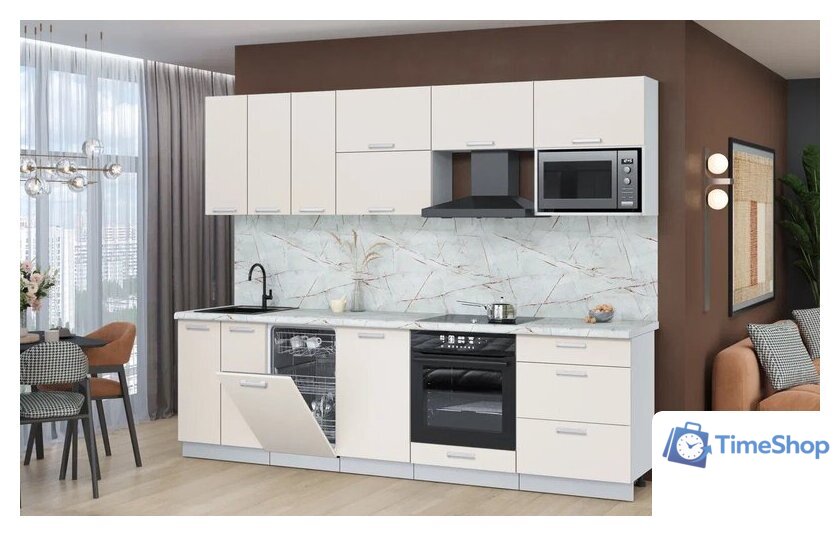 Готовая кухня Интерлиния Мила Лайт 2.7-ПМ4 (персидский жемчуг/персидский жемчуг/серый каспий) - Изображение №2 — Интернет-магазин Time-Shop