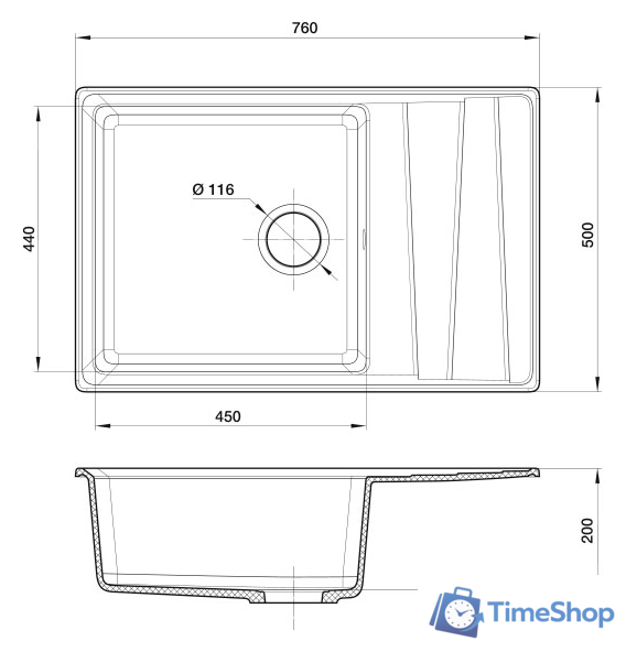 Кухонная мойка GranFest GF-LV-760L (серый) - Изображение №4 — Интернет-магазин Time-Shop