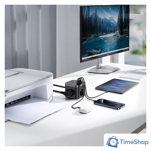 Сетевое зарядное Baseus PowerCombo Cube Power Strip 3AC+2U+2C 30W E00066400117-00 - Изображение №7 — Интернет-магазин Time-Shop