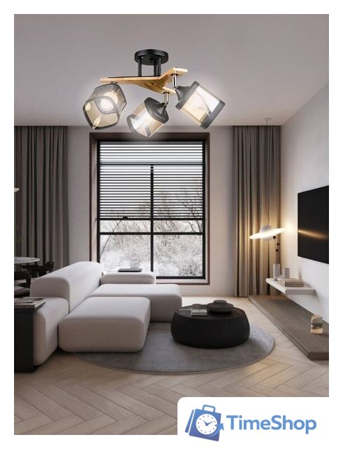 Люстра средней высоты Aitin Pro НПБ 02-3x60-101 N5292/3 (черный/дерево) - Изображение №3 — Интернет-магазин Time-Shop