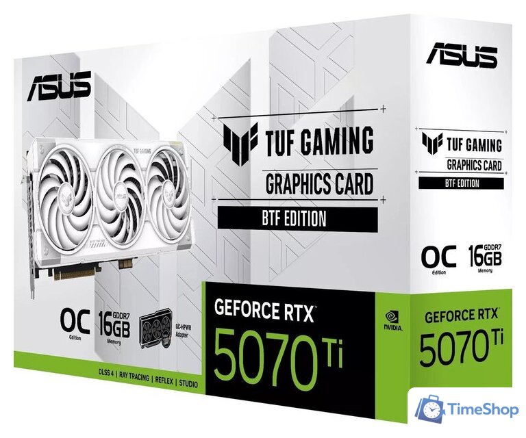 Видеокарта ASUS TUF Gaming GeForce RTX 5070 Ti 16GB GDDR7 BTF White OC Edition TUF-RTX5070TI-O16G-BTF-WHITE - Изображение №10 — Интернет-магазин Time-Shop