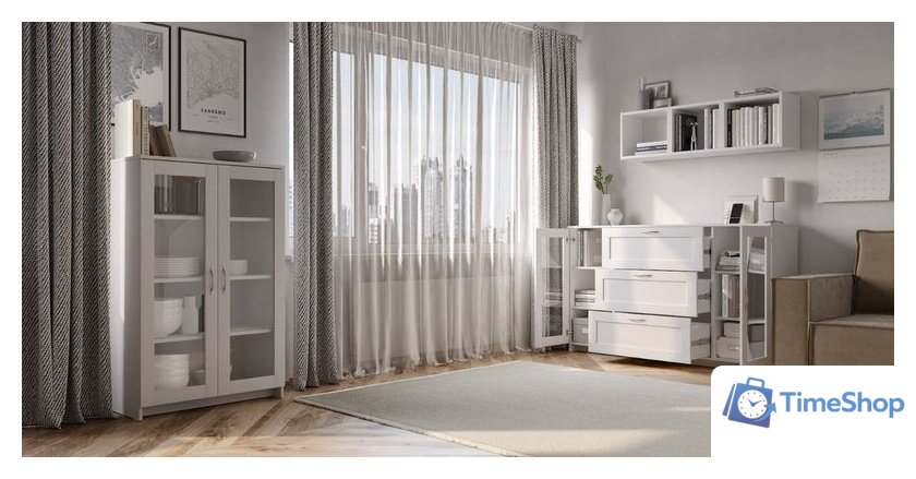 Тумба Mio Tesoro Сириус 2 двери со стеклом 78x123 2.02.03.390.1 (белый) - Изображение №5 — Интернет-магазин Time-Shop