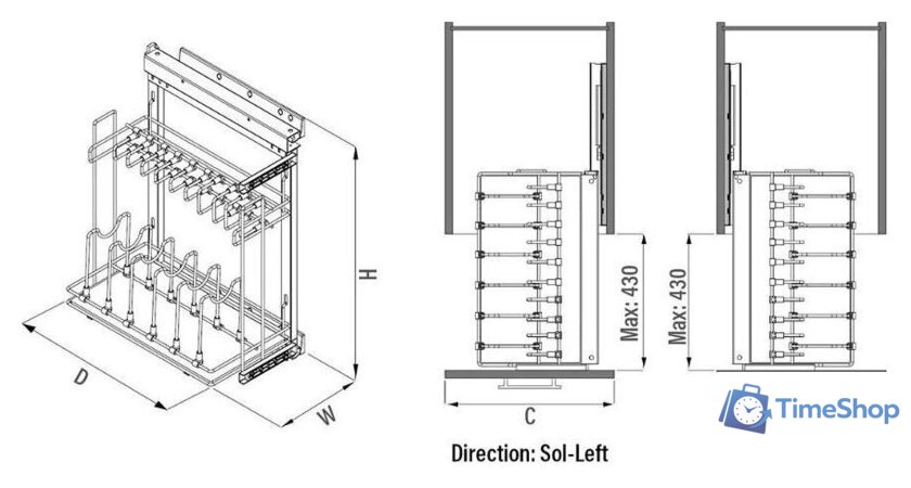 Корзина выкатная Starax S-2880-C (правое крепление, хром) - Изображение №3 — Интернет-магазин Time-Shop