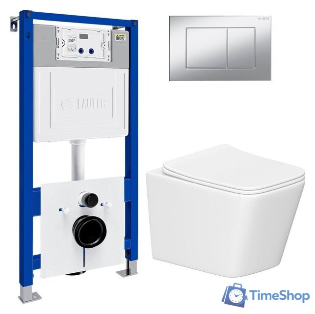 Унитаз подвесной Lauter Square 214903 с кнопкой 219703J (прямоугольная, сатин) - Изображение №2 — Интернет-магазин Time-Shop