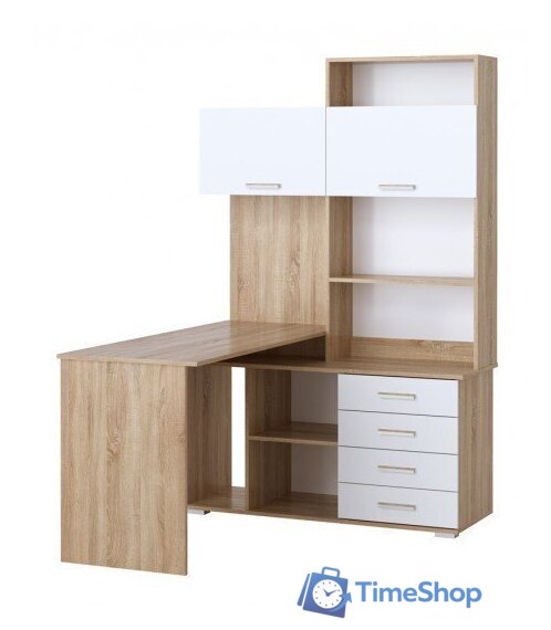 Стол Памир ПКС-11 левый (дуб сонома/белый глянец) - Изображение №1 — Интернет-магазин Time-Shop