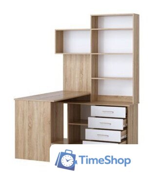 Стол Памир ПКС-11 левый (дуб сонома/белый глянец) - Изображение №2 — Интернет-магазин Time-Shop