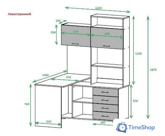 Стол Памир ПКС-11 левый (дуб сонома/белый глянец) - Изображение №5 — Интернет-магазин Time-Shop