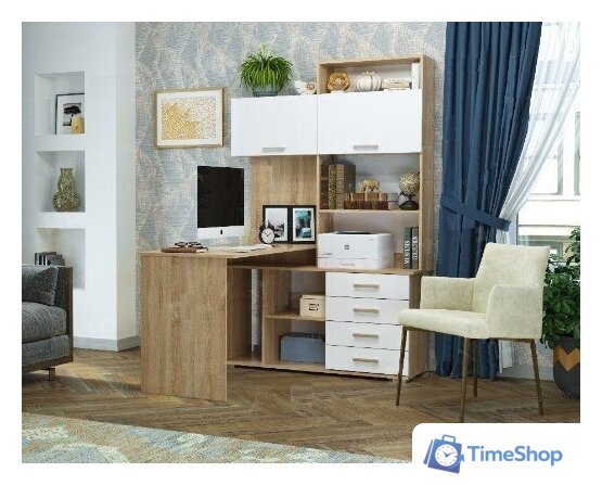 Стол Памир ПКС-11 левый (дуб сонома/белый глянец) - Изображение №3 — Интернет-магазин Time-Shop