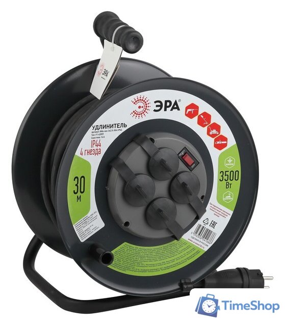 Удлинитель на катушке ЭРА RMx-4es-3x2.5-30m-IP44(KG) Б0043058 - Изображение №1 — Интернет-магазин Time-Shop
