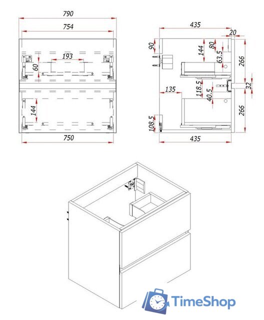  ЗОВ Тумба под умывальник Лира 80 L80MW0MWGVG (белый глянец) - Изображение №4 — Интернет-магазин Time-Shop