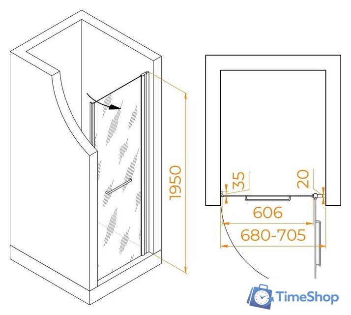Душевая дверь RGW PA-103B 020810307-24 70 (черный/матовое-сатинат стекло) - Изображение №2 — Интернет-магазин Time-Shop