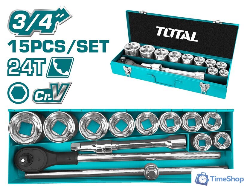 Набор трещотка с головками Total THT341151 (15 предметов) - Изображение №1 — Интернет-магазин Time-Shop
