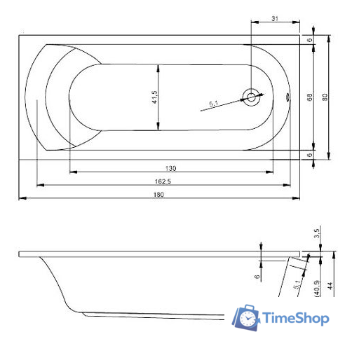 Ванна Eurolux Miamika 180x80 - Изображение №3 — Интернет-магазин Time-Shop