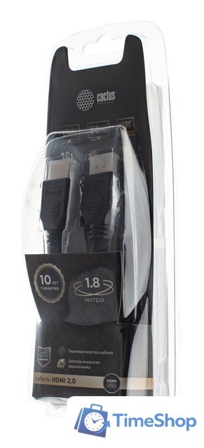 Кабель CACTUS HDMI - HDMI CS-HDMI.2-1.8 (1.8 м, черный) - Изображение №2 — Интернет-магазин Time-Shop
