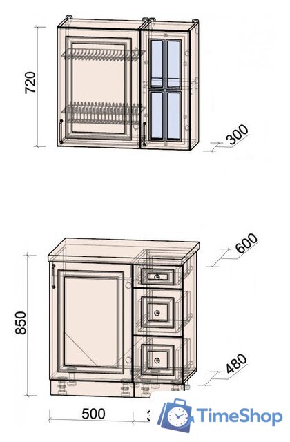 Готовая кухня Интерлиния Мила Шато 0.8А (мята/мята/дуб бунратти) - Изображение №6 — Интернет-магазин Time-Shop
