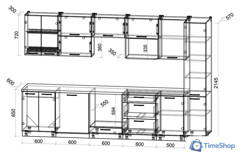 Готовая кухня Интерлиния Мила Gloss 3.3-ПМ2 (белый глянец/белый глянец/кастилло темный) - Изображение №5 — Интернет-магазин Time-Shop