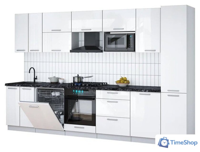Готовая кухня Интерлиния Мила Gloss 3.3-ПМ2 (белый глянец/белый глянец/кастилло темный) - Изображение №1 — Интернет-магазин Time-Shop