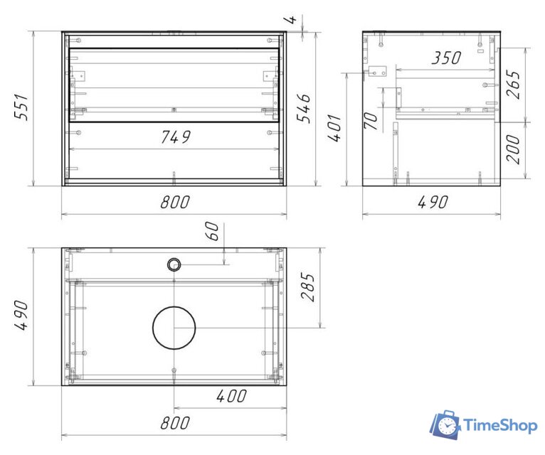  Cersanit Тумба под умывальник со столешницей Louna 80 SZ-LOU80-BL/WH - Изображение №6 — Интернет-магазин Time-Shop