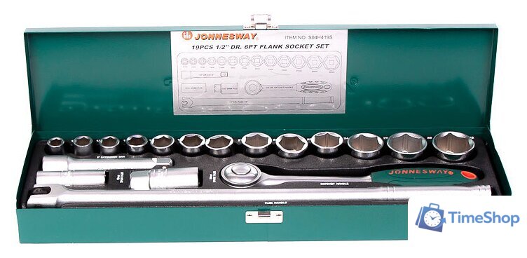 Набор трещотка с головками Jonnesway S04H419S 19 предметов - Изображение №2 — Интернет-магазин Time-Shop