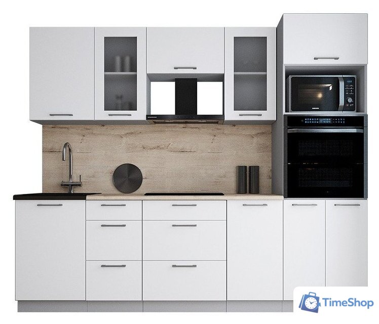 Готовая кухня Интерлиния Мила Gloss 2.5 (белый софт/белый софт/травертин серый) - Изображение №1 — Интернет-магазин Time-Shop