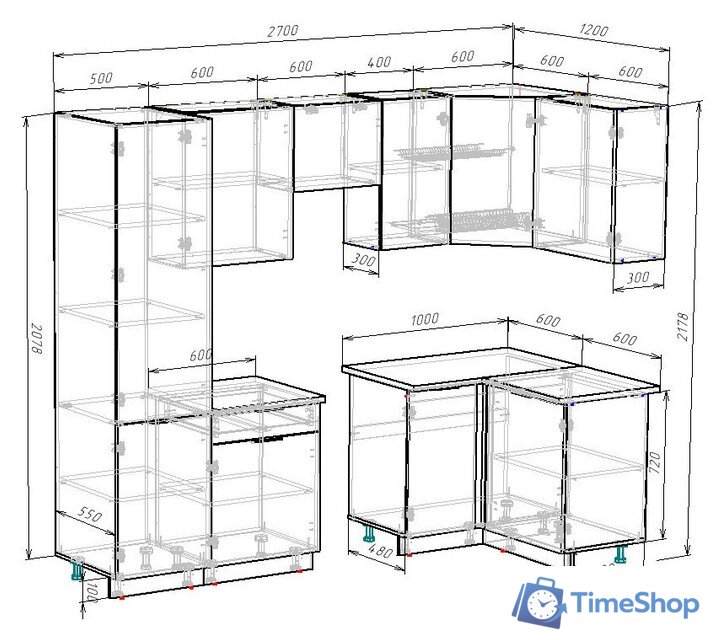 Готовая кухня ВерсоМебель Эко-2 1.2x2.7 правая (дуб крафт золотой/антрацит/ст.золотистый дуб) - Изображение №6 — Интернет-магазин Time-Shop