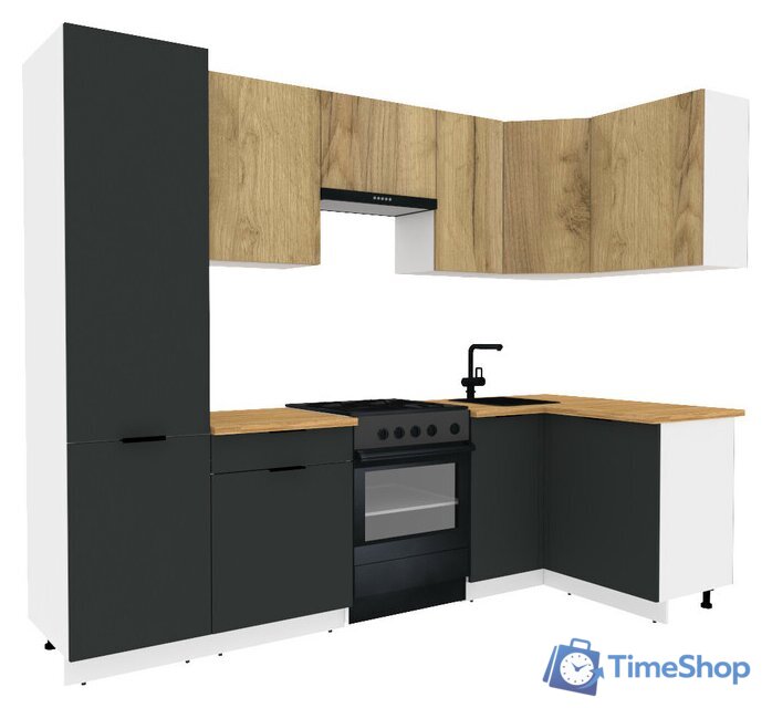Готовая кухня ВерсоМебель Эко-2 1.2x2.7 правая (дуб крафт золотой/антрацит/ст.золотистый дуб) - Изображение №1 — Интернет-магазин Time-Shop