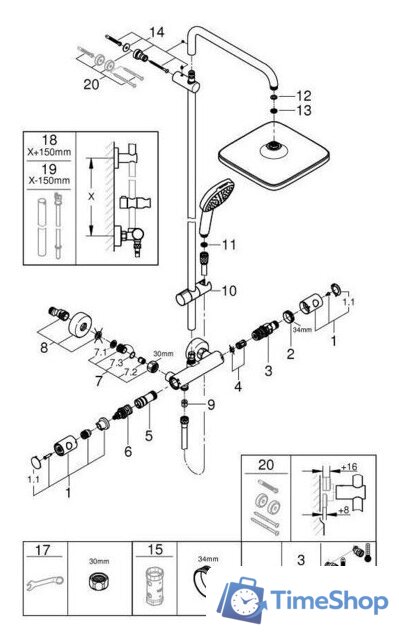 Душевая система  Grohe Tempesta System 250 Cube 26689001 - Изображение №5 — Интернет-магазин Time-Shop