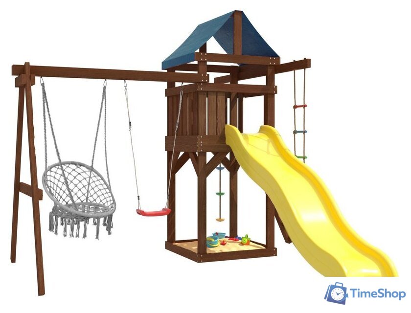 Игровой комплекс National Tree Company c качелями лодочка и подвесным плетеным креслом IgroWoods ДП-2 Premium - Изображение №1 — Интернет-магазин Time-Shop