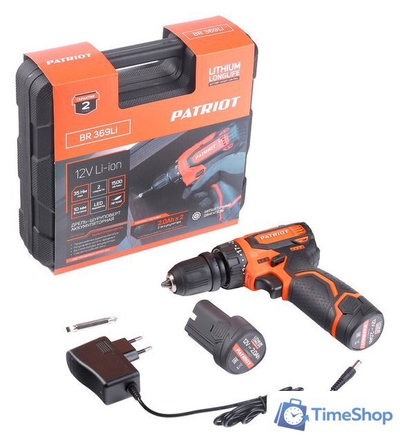 Дрель-шуруповерт Patriot BR 369Li 180201369 (с 2-мя АКБ, кейс) - Изображение №1 — Интернет-магазин Time-Shop