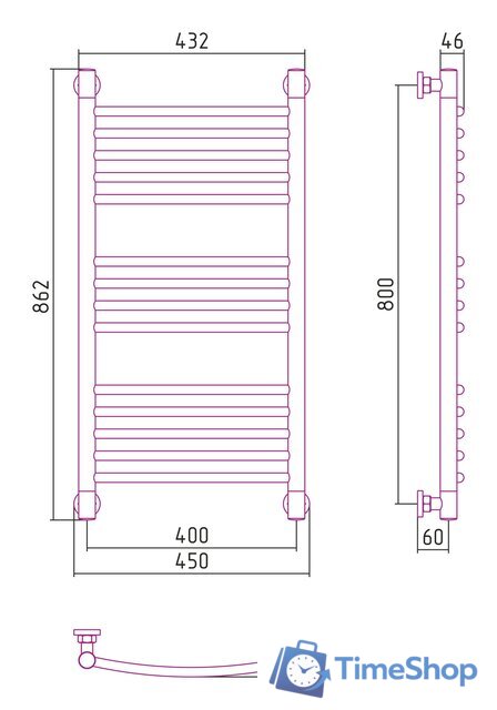 Полотенцесушитель Сунержа Богема+ выгнутая 800х400 31-0221-8040 - Изображение №3 — Интернет-магазин Time-Shop