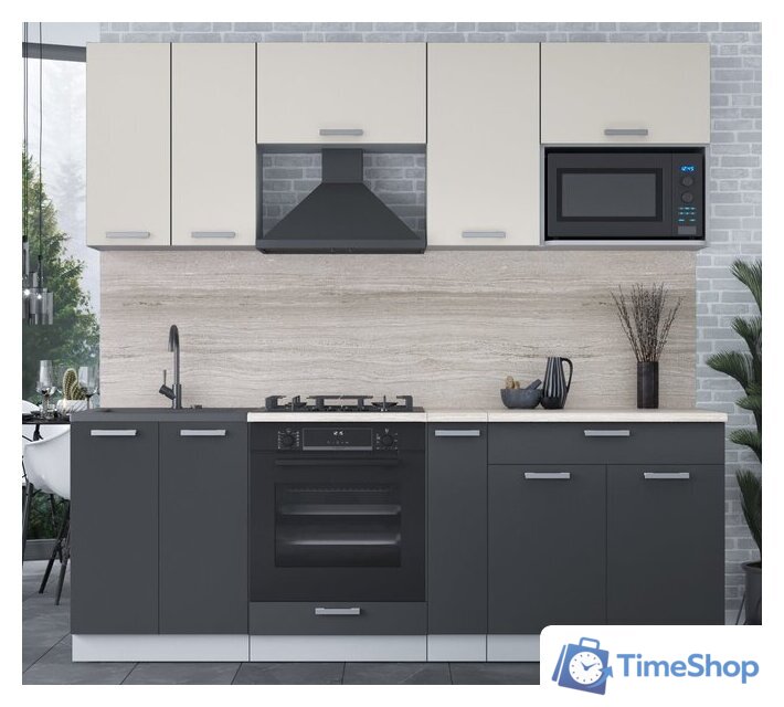 Готовая кухня Интерлиния Мила Лайт 2.2 ВТ (персидский жемчуг/антрацит/травертин серый) - Изображение №2 — Интернет-магазин Time-Shop