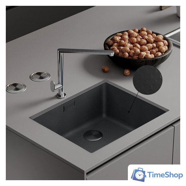Кухонная мойка Roxen Uno 560210-54BS под столешницу графит/текстурная поверхность (ролл-мат, дозатор, сифон) - Изображение №2 — Интернет-магазин Time-Shop