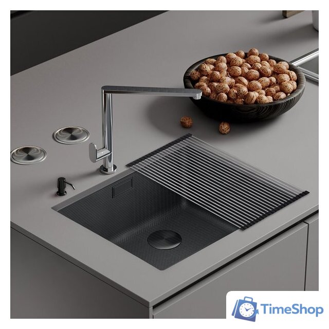 Кухонная мойка Roxen Uno 560210-54BS под столешницу графит/текстурная поверхность (ролл-мат, дозатор, сифон) - Изображение №1 — Интернет-магазин Time-Shop