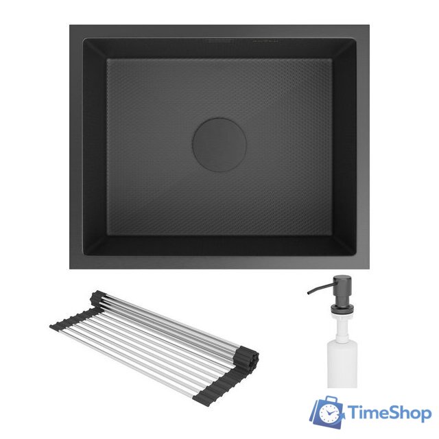 Кухонная мойка Roxen Uno 560210-54BS под столешницу графит/текстурная поверхность (ролл-мат, дозатор, сифон) - Изображение №4 — Интернет-магазин Time-Shop