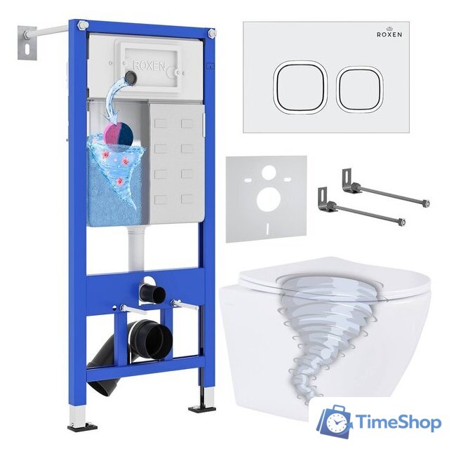 Унитаз подвесной Roxen Antares Tornado в комплекте с инсталляцией StounFix Dual Fresh 6 в 1 968358 (кнопка: белый глянцевый) - Изображение №1 — Интернет-магазин Time-Shop