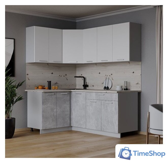 Готовая кухня Интерлиния Мила Лайт 1.2x1.8 (белый платинум/бетон/бискайская сосна) - Изображение №2 — Интернет-магазин Time-Shop