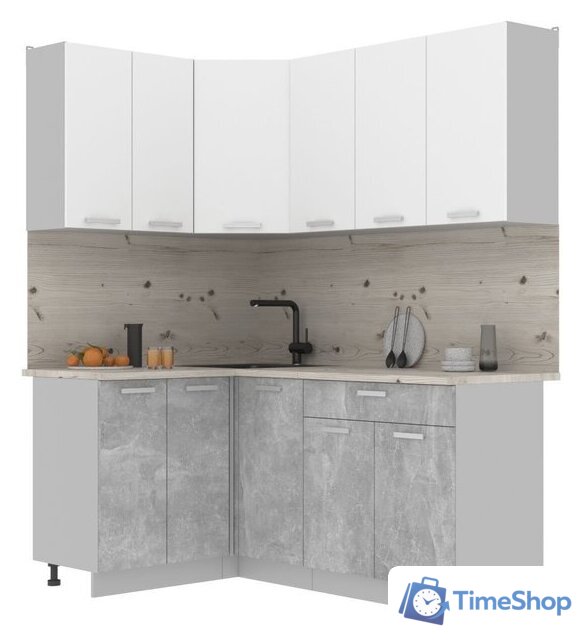 Готовая кухня Интерлиния Мила Лайт 1.2x1.8 (белый платинум/бетон/бискайская сосна) - Изображение №1 — Интернет-магазин Time-Shop